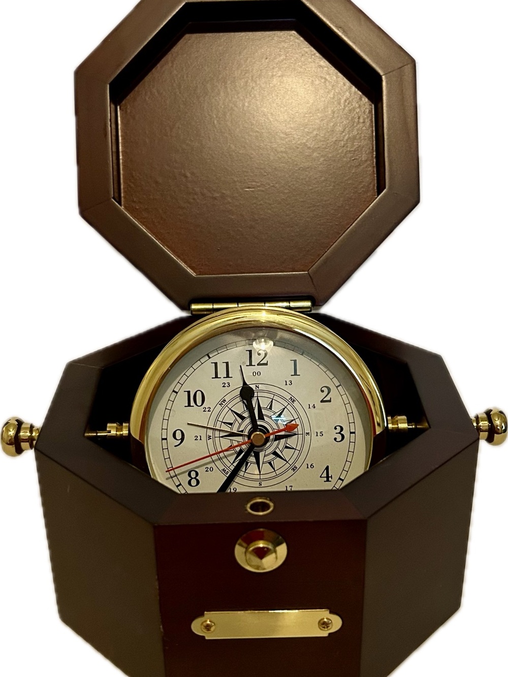 Brass Nautical Clock in Mahagony Wood Finish Box with Alarm
